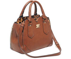 Bulldog Cases, Satchel Style Purse, Leather, Universal Fit Holster Included, Chestnut w/Leopard Trim